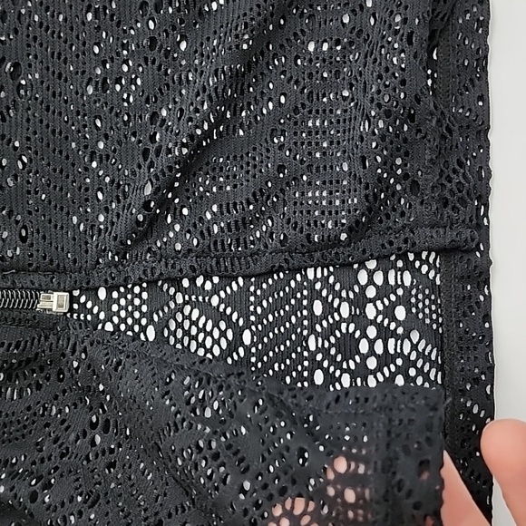 Beach Pool Cover-Up  Black Crochet Dress Hoodie Full Zip Up Short Sleeves Sz S/M - Picture 9 of 12